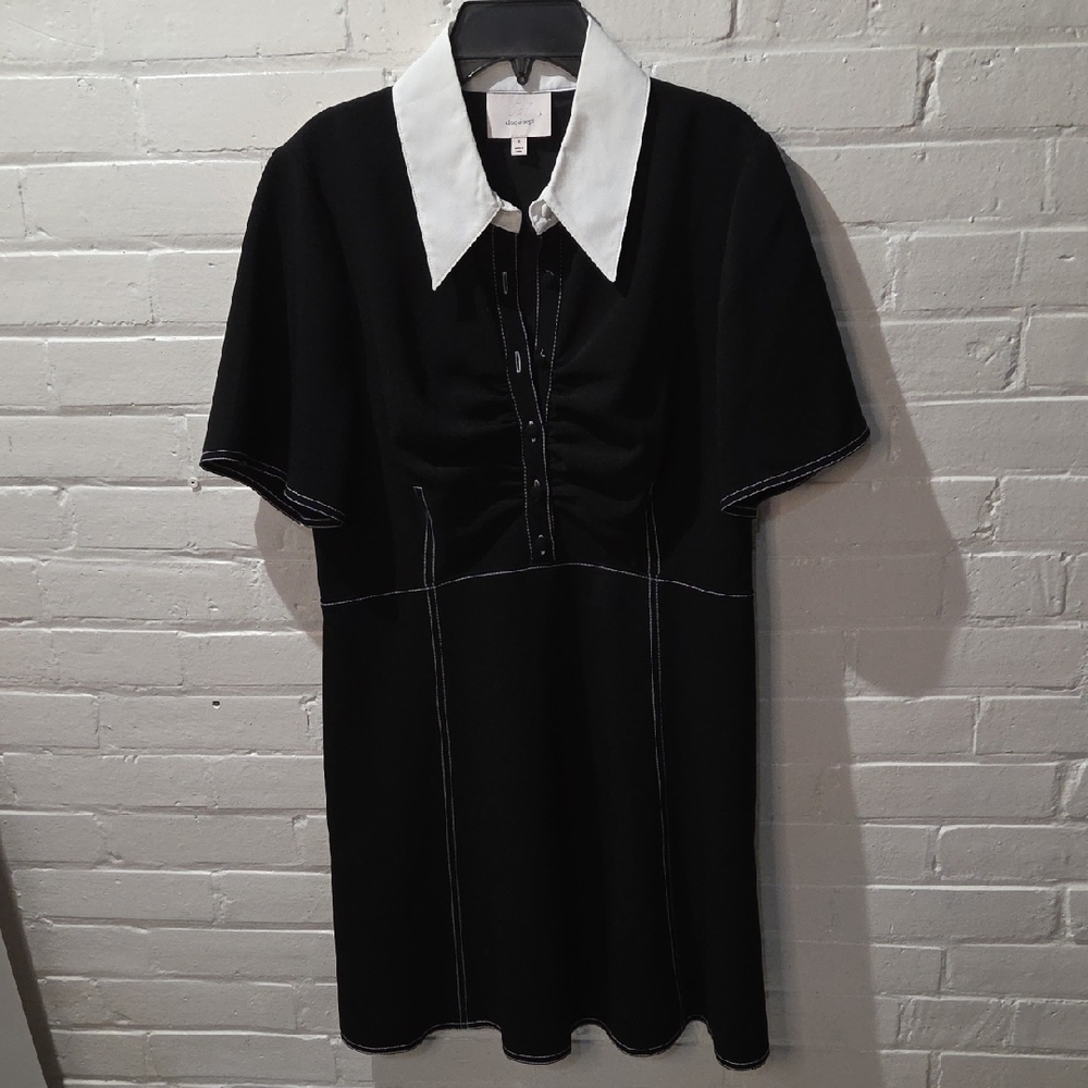Cinq a Sept Black and White Notched Collar Mini Dress